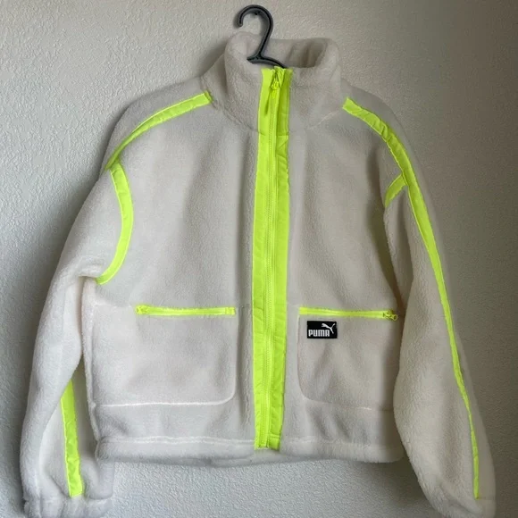 Puma White and Neon Yellow Fleece Jacket - Picture 2 of 7